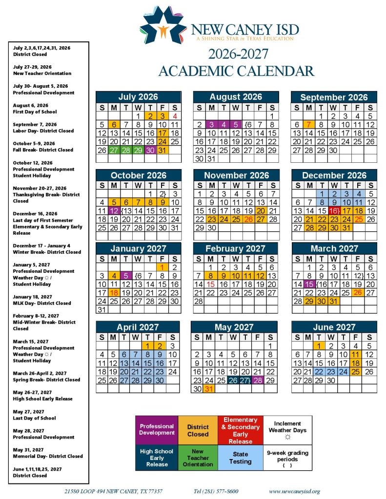 New Caney Independent School District Calendar 2026-2027