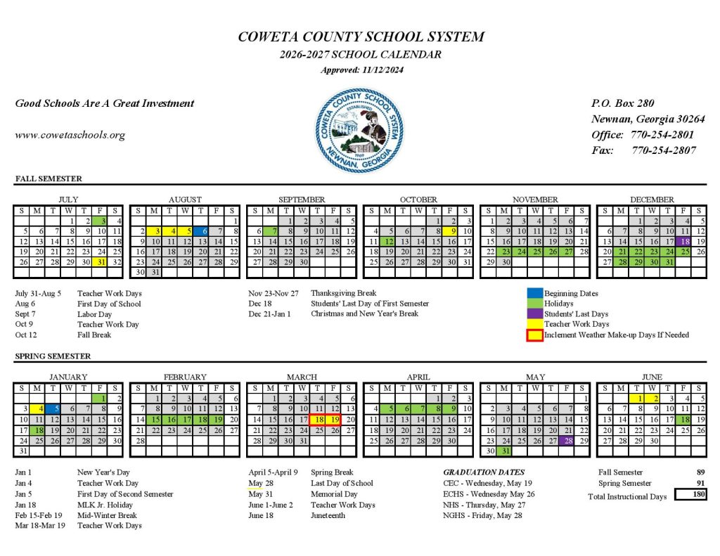 Coweta County Schools Calendar 2026-2027