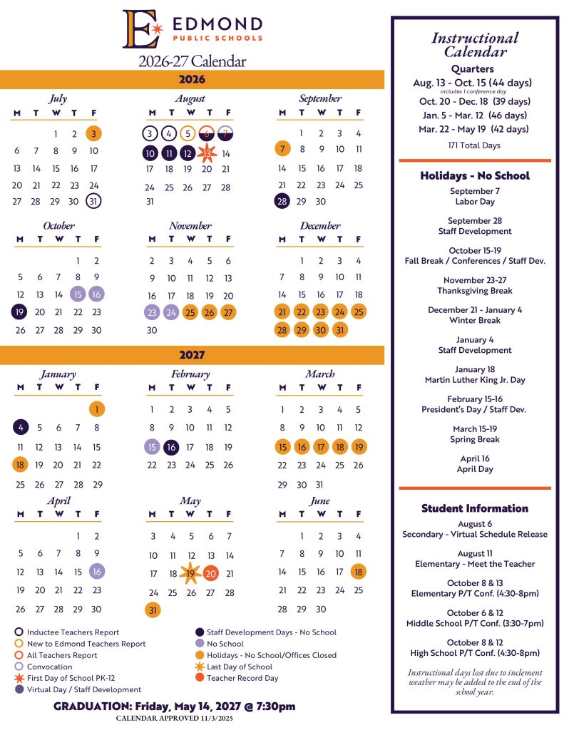 Edmond Public Schools Calendar 2026-2027