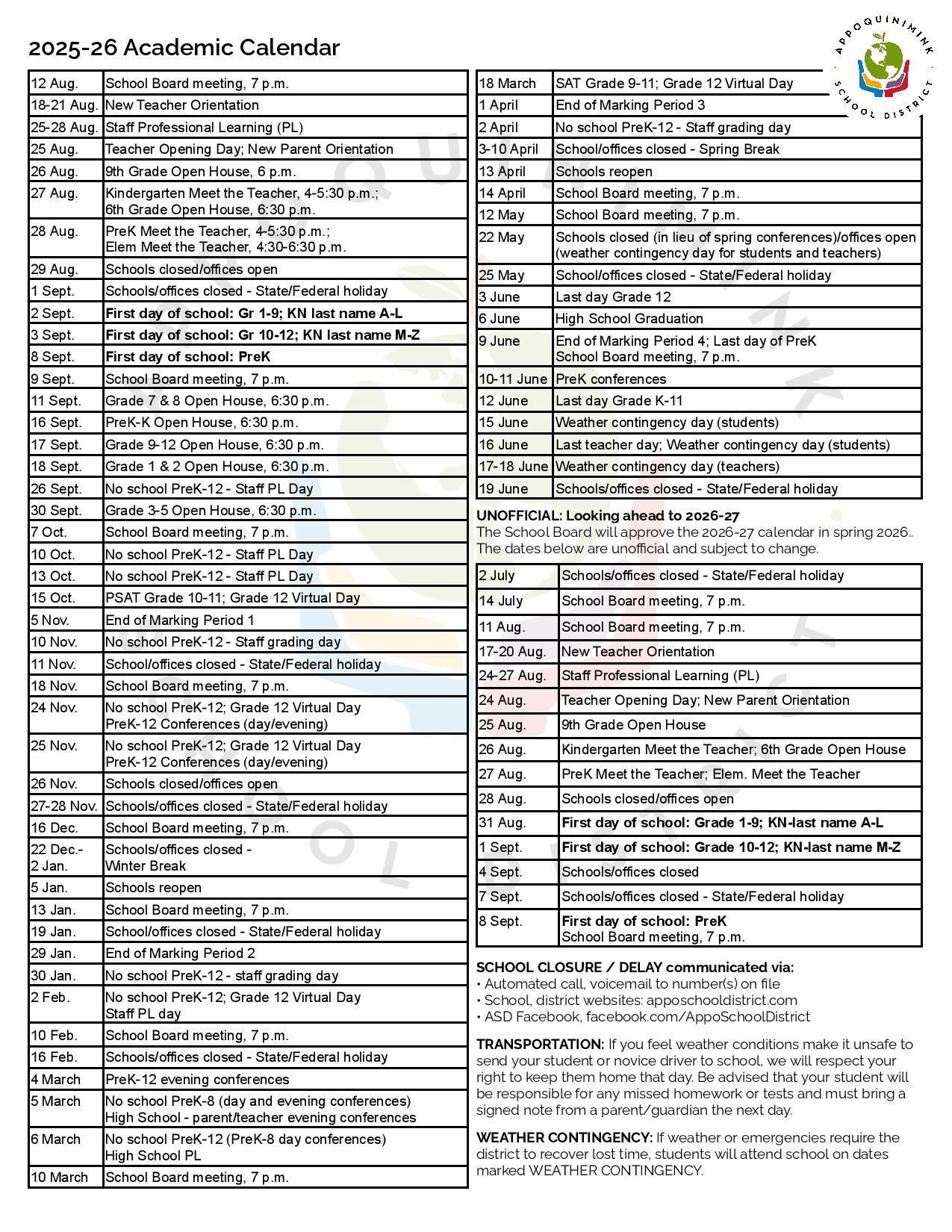 Appoquinimink School District Calendar 2025 2026 Appoquinimink School District Calendar 2025 2026