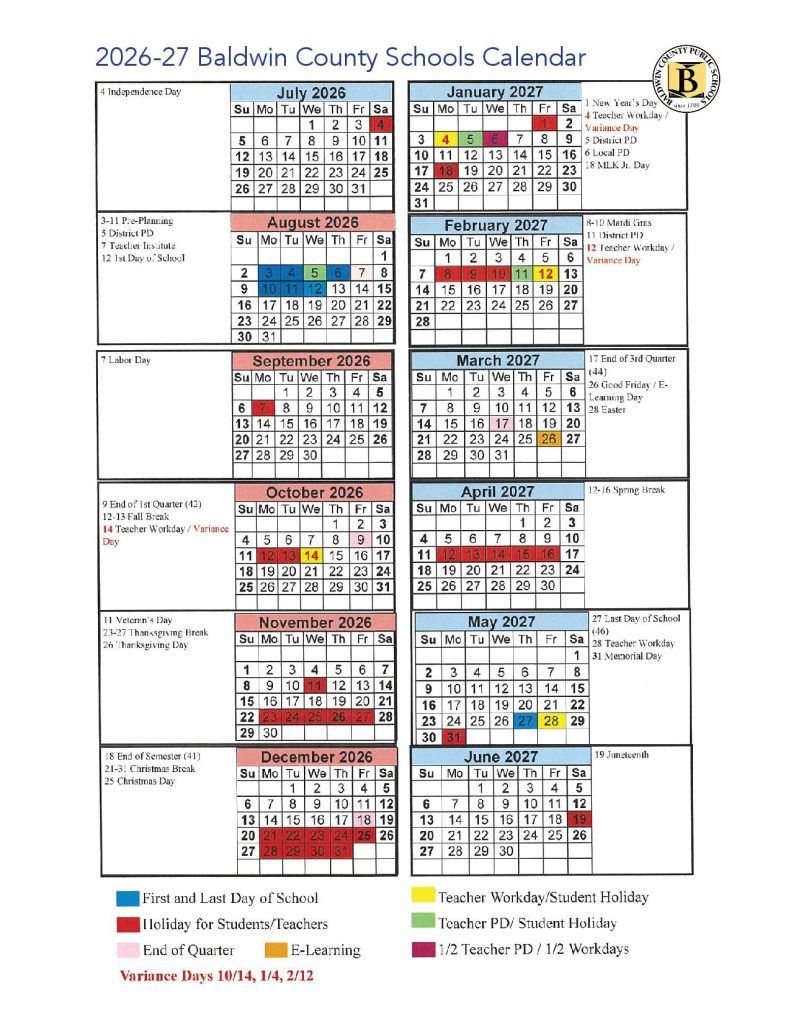 Baldwin County Public Schools Calendar 2026-2027