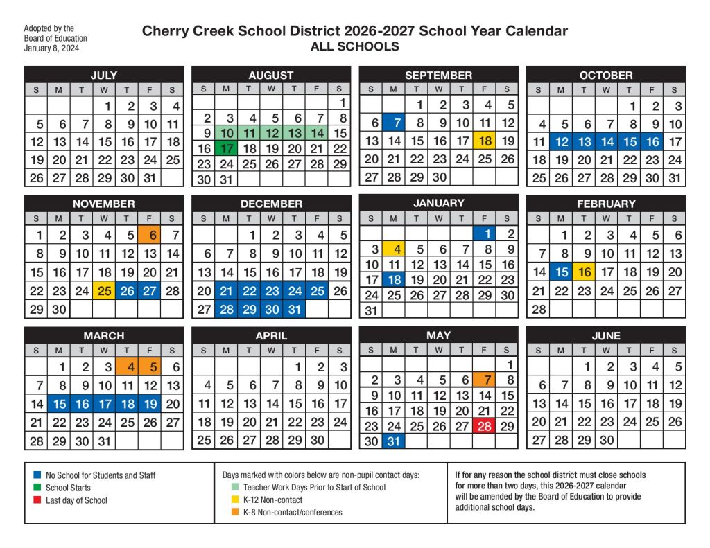 Cherry Creek School District Calendar 2026-2027