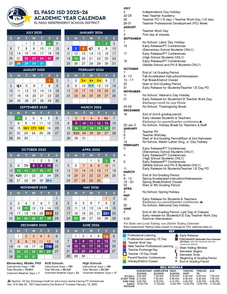 El Paso ISD Calendar 2025-2026