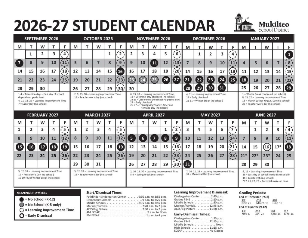 Mukilteo School District Calendar 2026-2027
