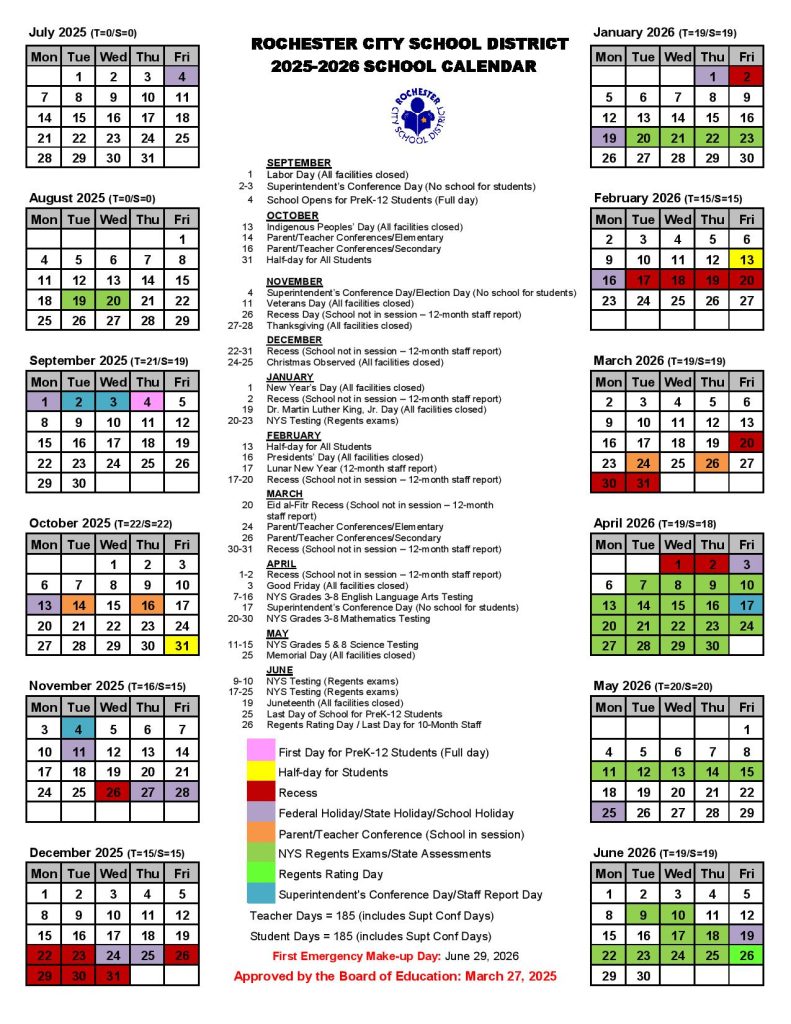 Rochester City School District Calendar 2025