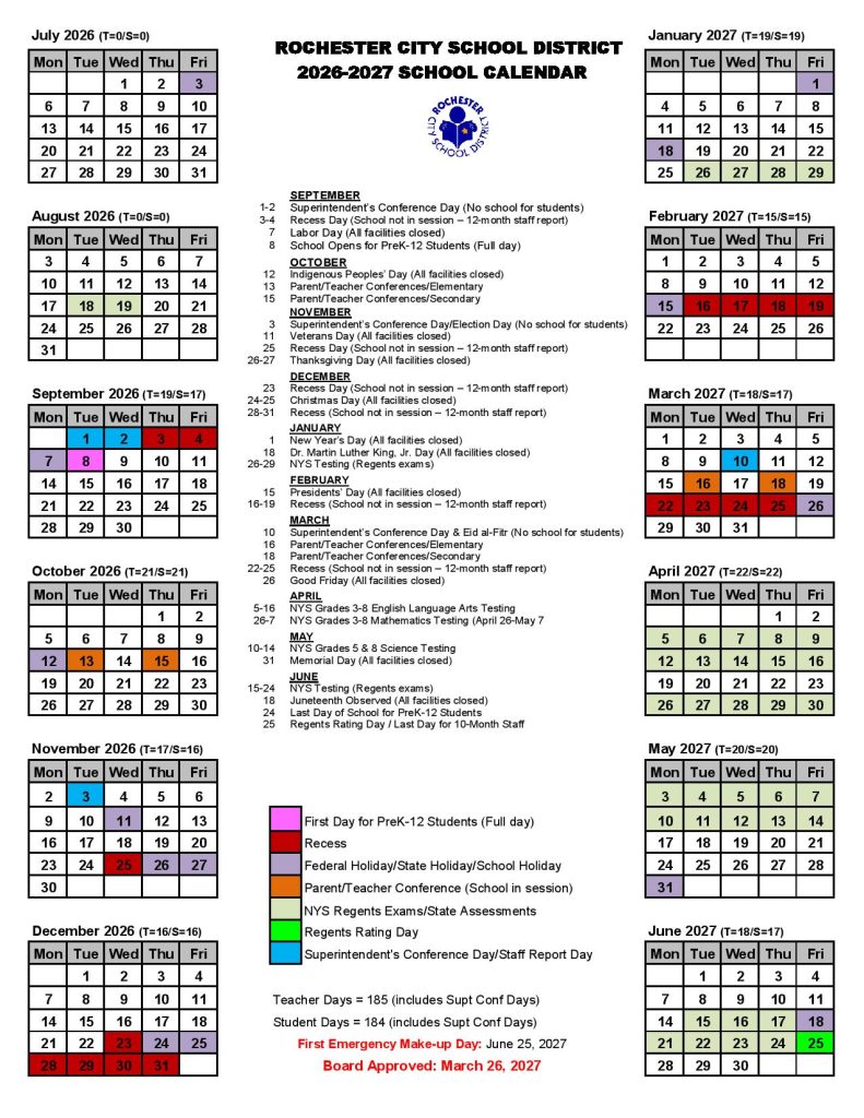 Rochester City School District Calendar 2026-2027