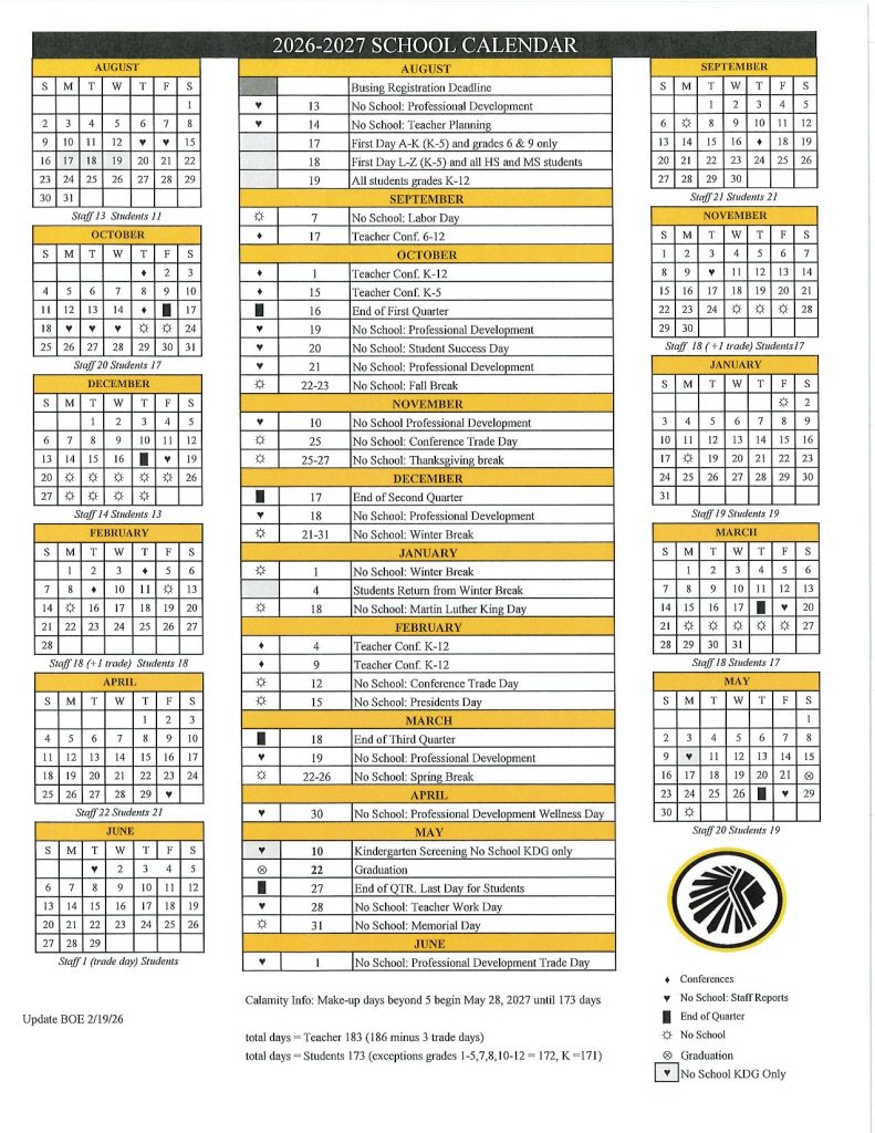 Southwest Licking Local School District Calendar 2026-2027