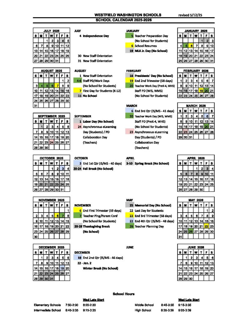 Westfield Washington Schools Calendar 2025