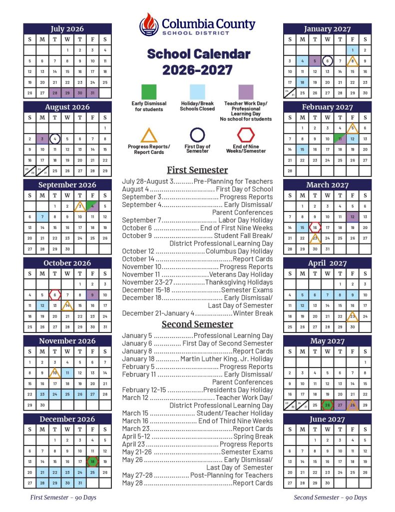 Columbia County GA School Calendar 2026-2027