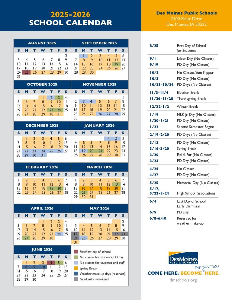 Des Moines Public Schools Calendar 2025-2026 | Holidays