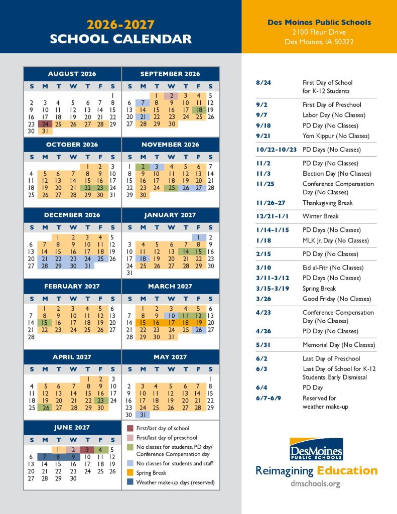 Des Moines Public Schools Calendar 2026-2027