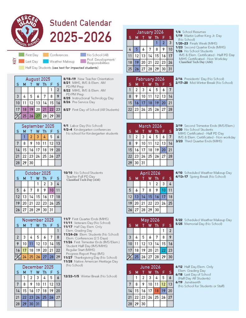 Mercer Island School District Calendar 2025