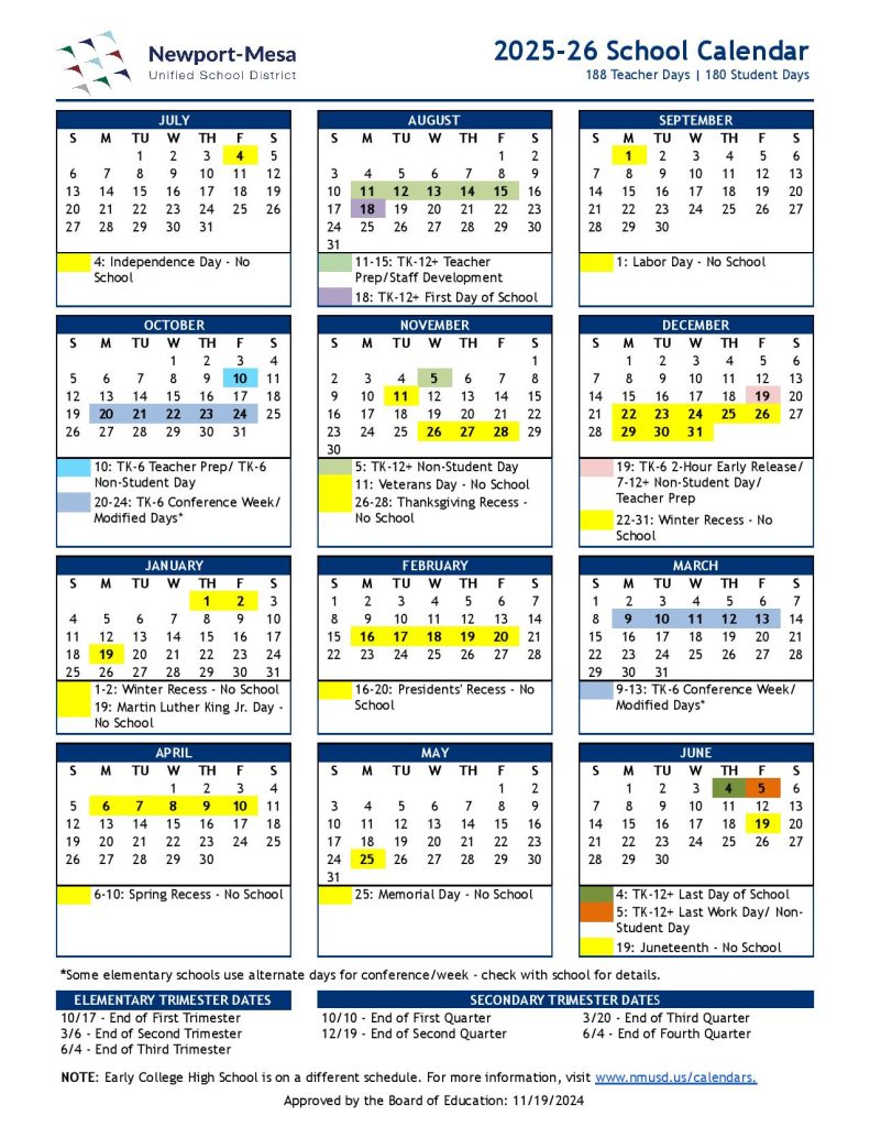 Newport Mesa School District Calendar 2025