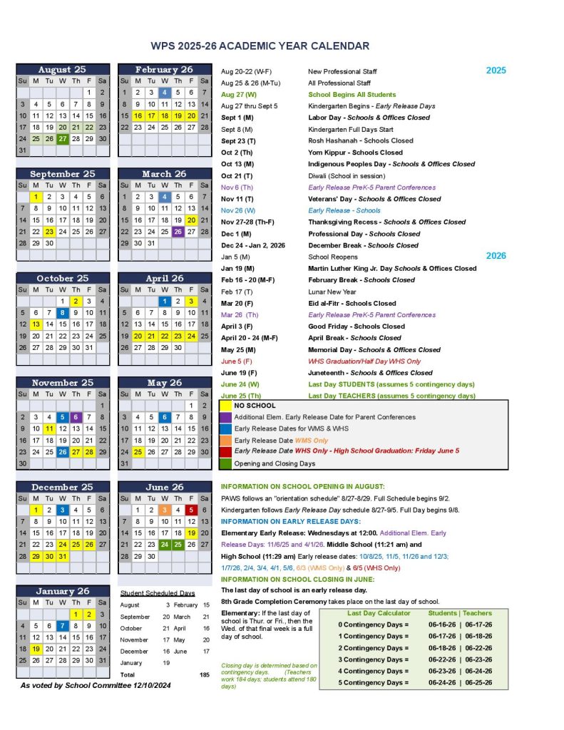 Wellesley Public Schools Calendar 2025