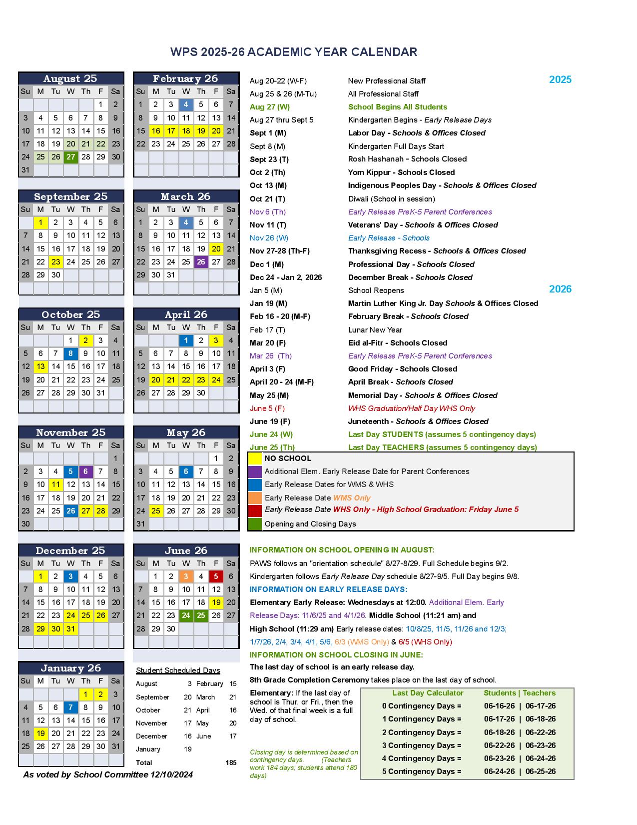 Wellesley Public Schools Calendar 2025 2026 Holidays