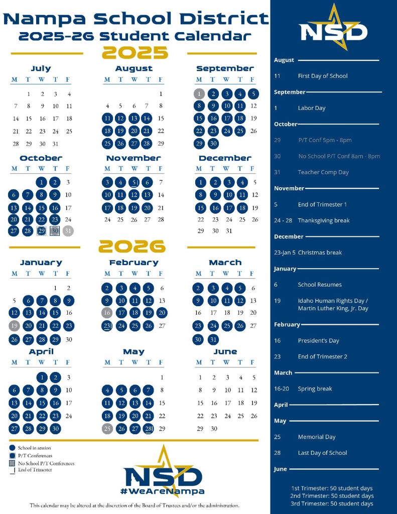 Nampa School District Calendar 2025
