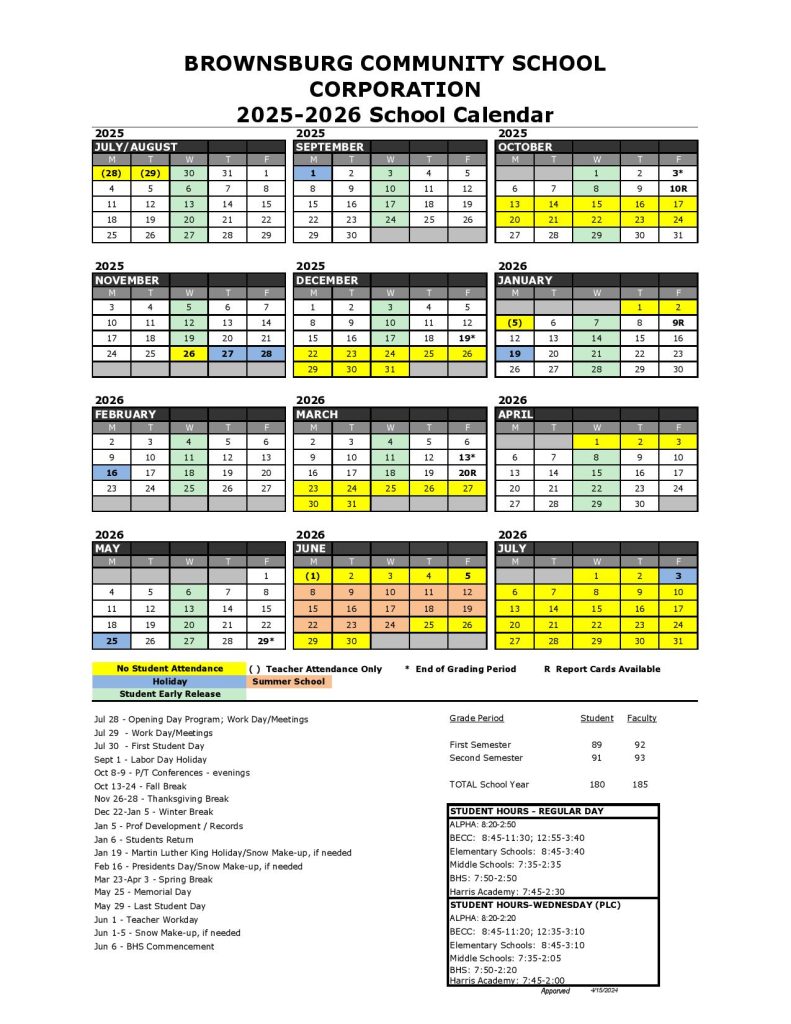 Brownsburg School Calendar 2025