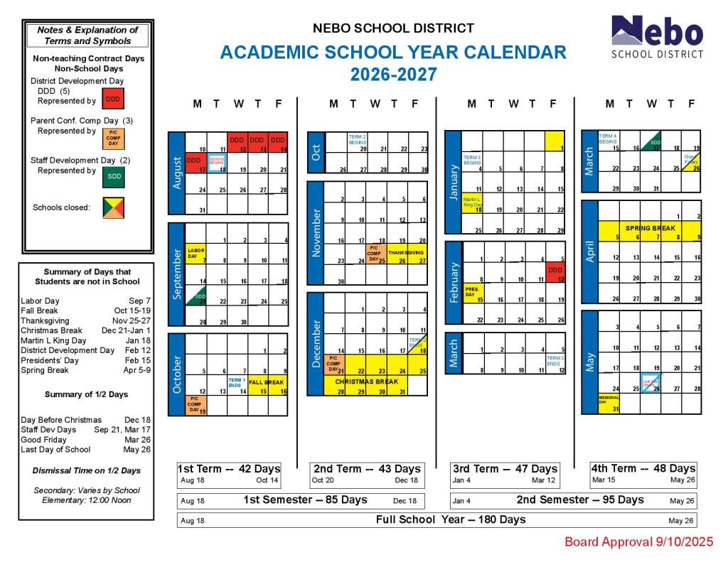 Nebo School District Calendar 2026-2027