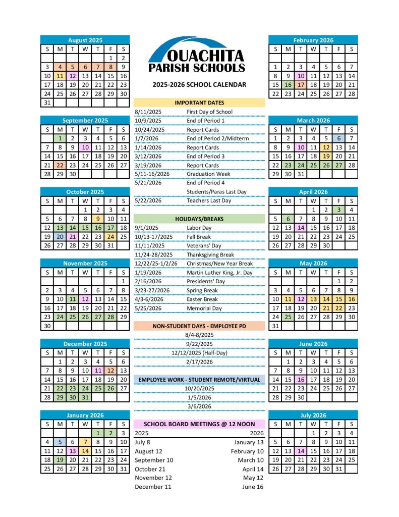 Ouachita Parish School Calendar 2025