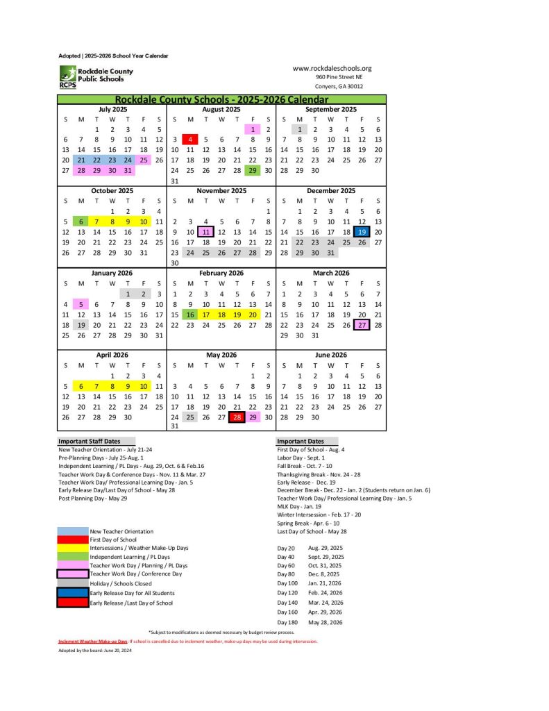 Rockdale County School District Calendar 2025