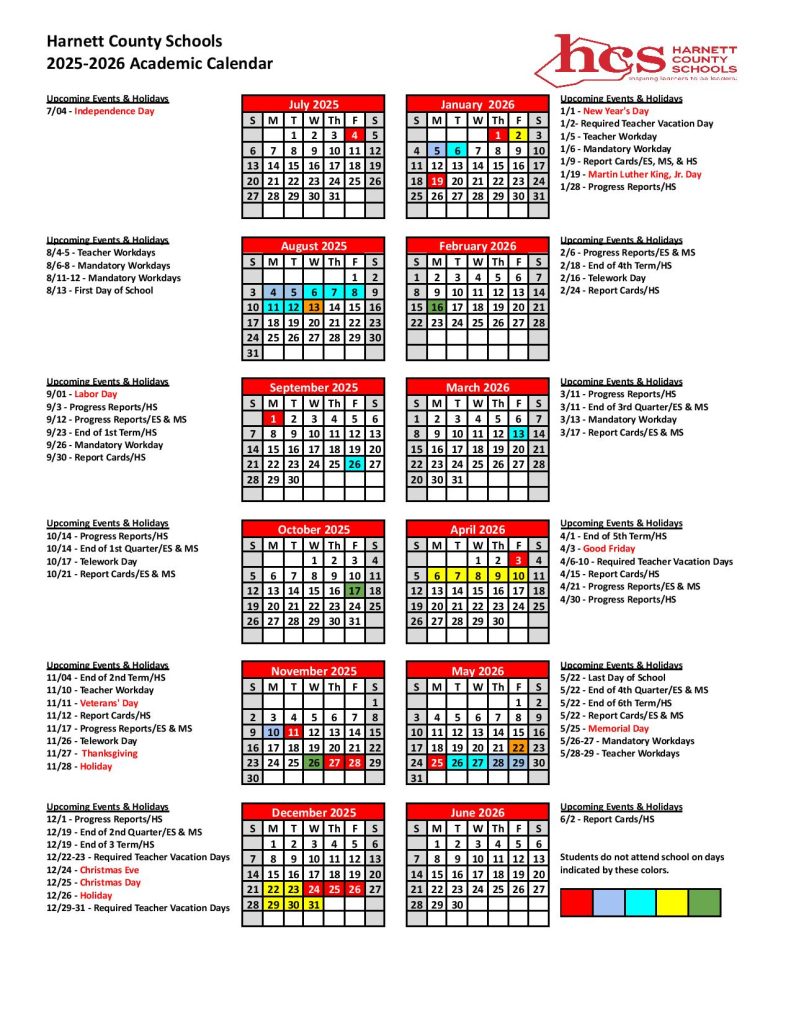 Harnett County Schools Calendar 2025-2026