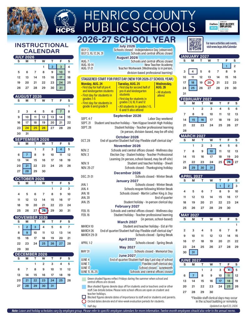 Henrico County Public Schools Calendar 2026-2027