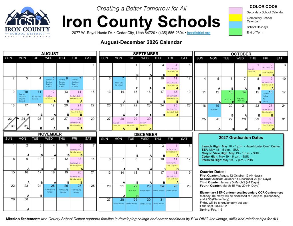 Iron County School District Calendar 2026-2027