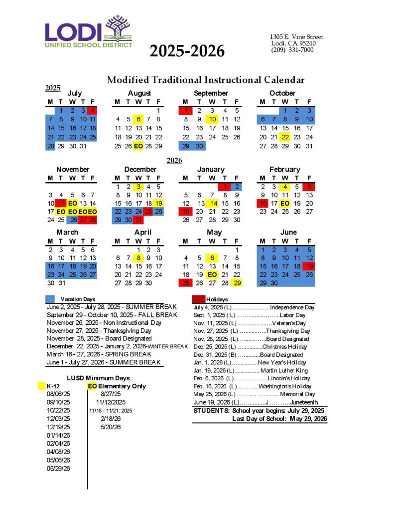 Lodi Unified School District Calendar 2025