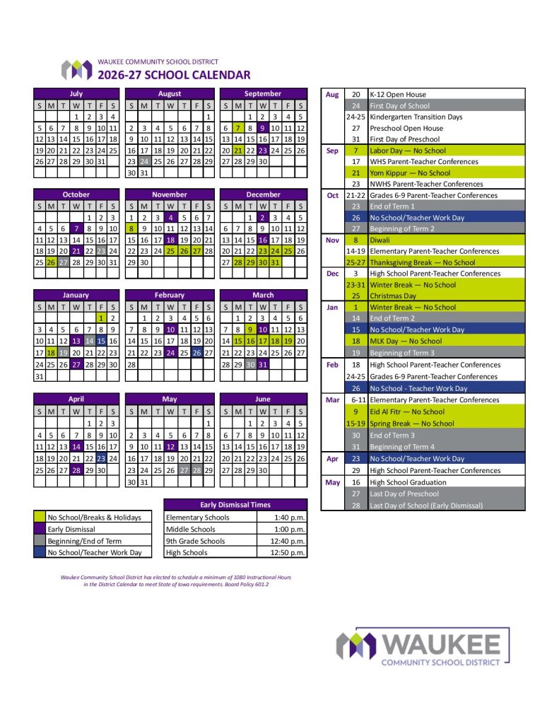 Waukee Community School District Calendar 2026-2027