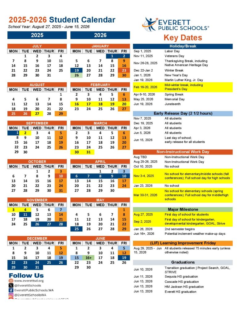 Everett School District Calendar 2025