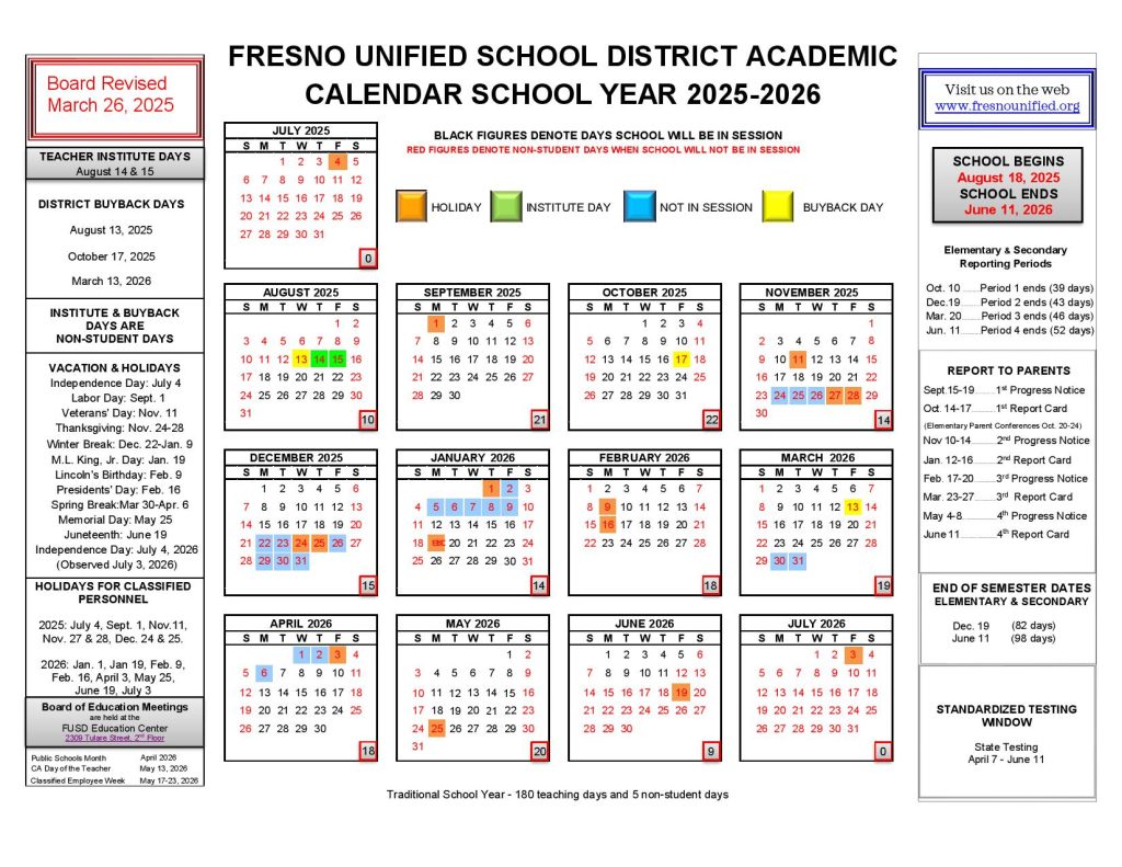 Fresno Unified School District Calendar 2025