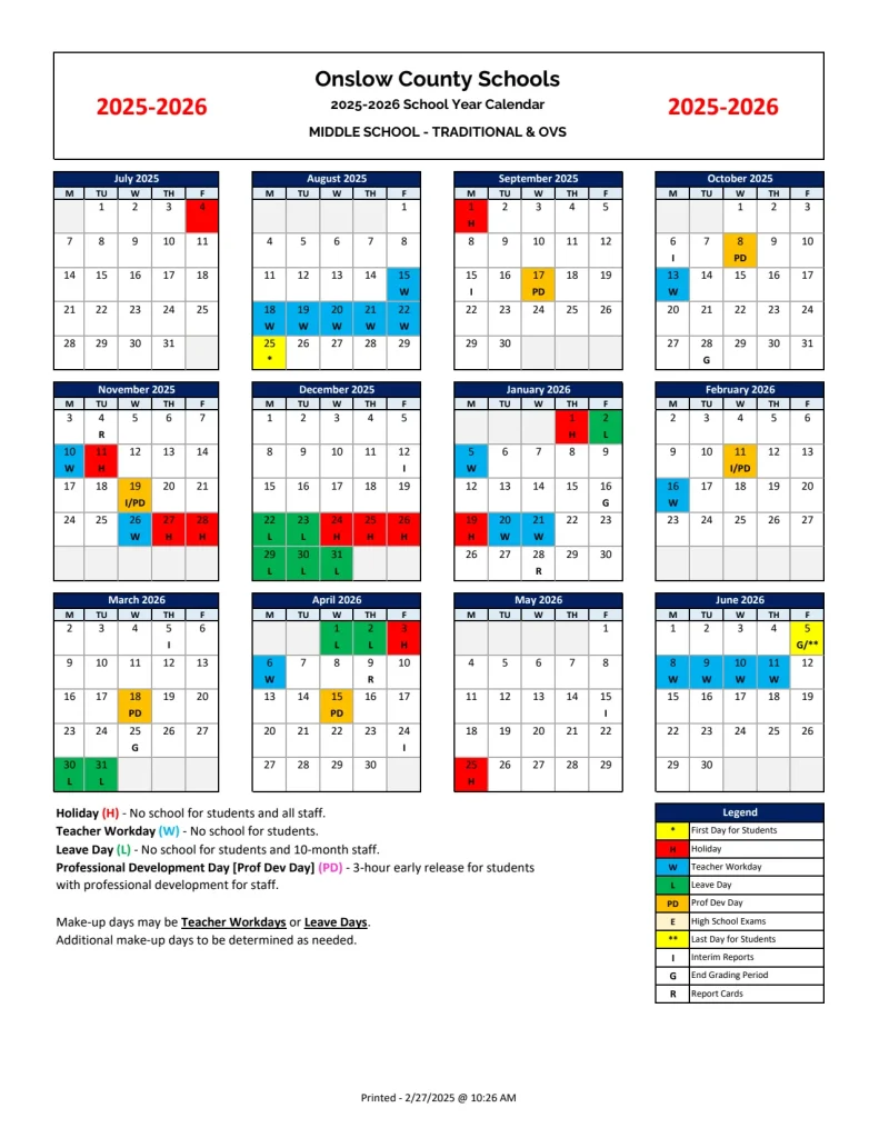 Onslow County Schools Calendar 2025