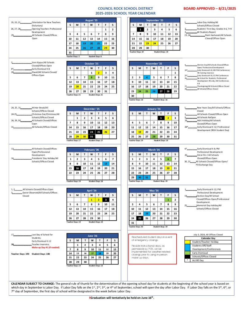 Council Rock School District Calendar 2025