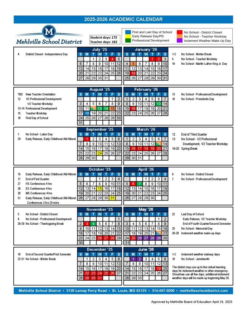 Mehlville School District Calendar 2025