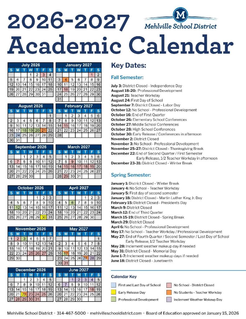 Mehlville School District Calendar 2026-2027