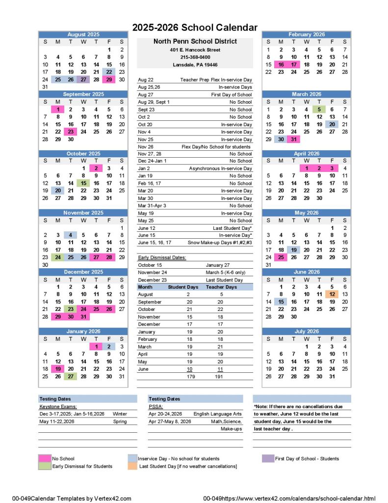 North Penn School District Calendar 2025