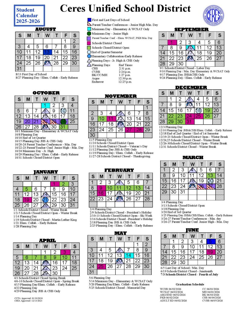 Ceres Unified School District Calendar 2026-2027