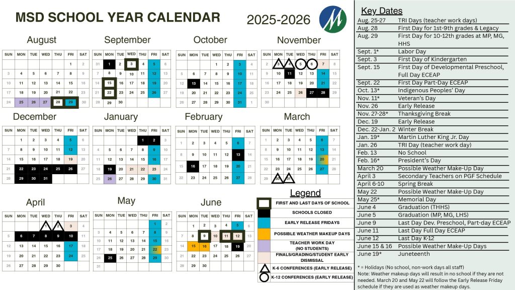 Marysville School District Calendar 2025-2026