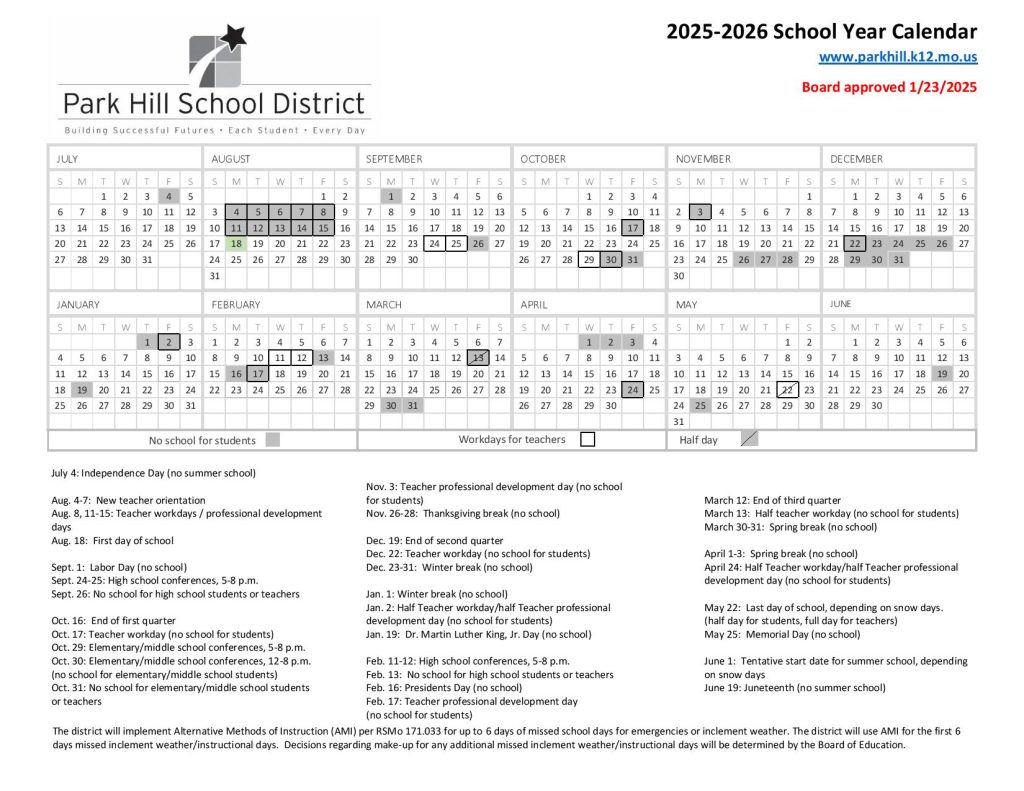 Park Hill School District Calendar 2025