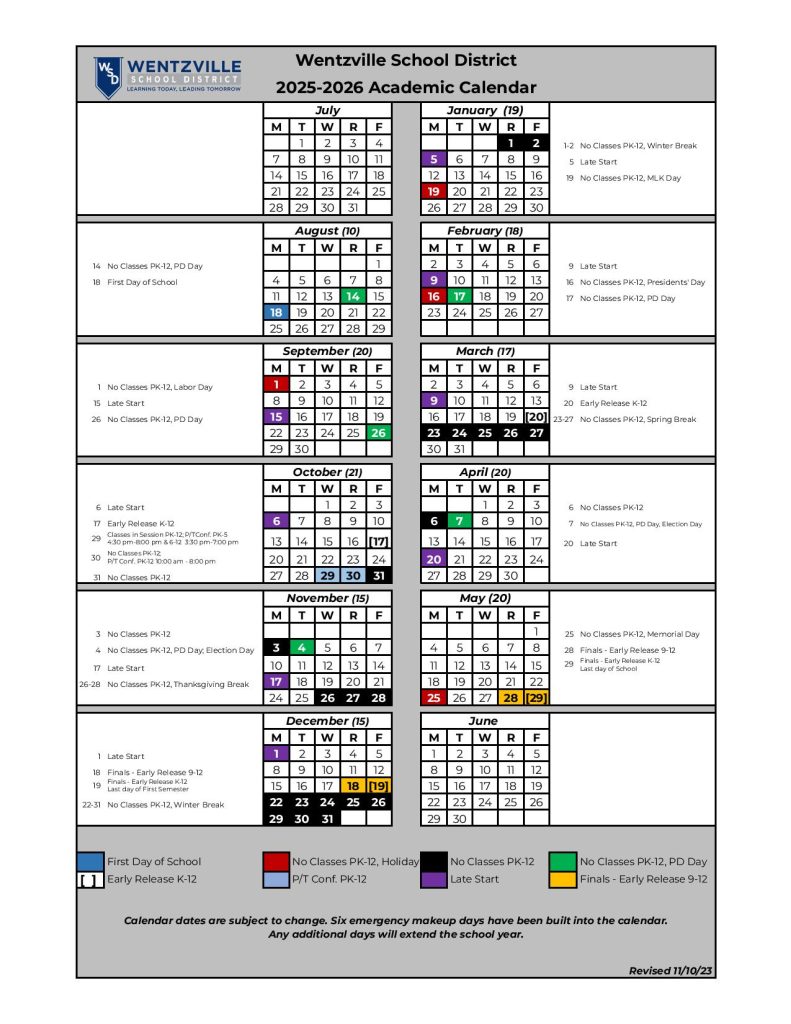 Wentzville School District Calendar 2025