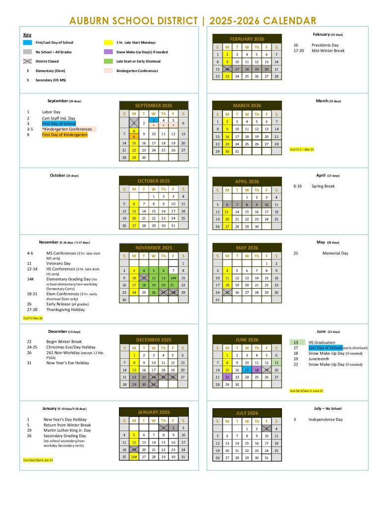 Auburn School District Calendar 2025