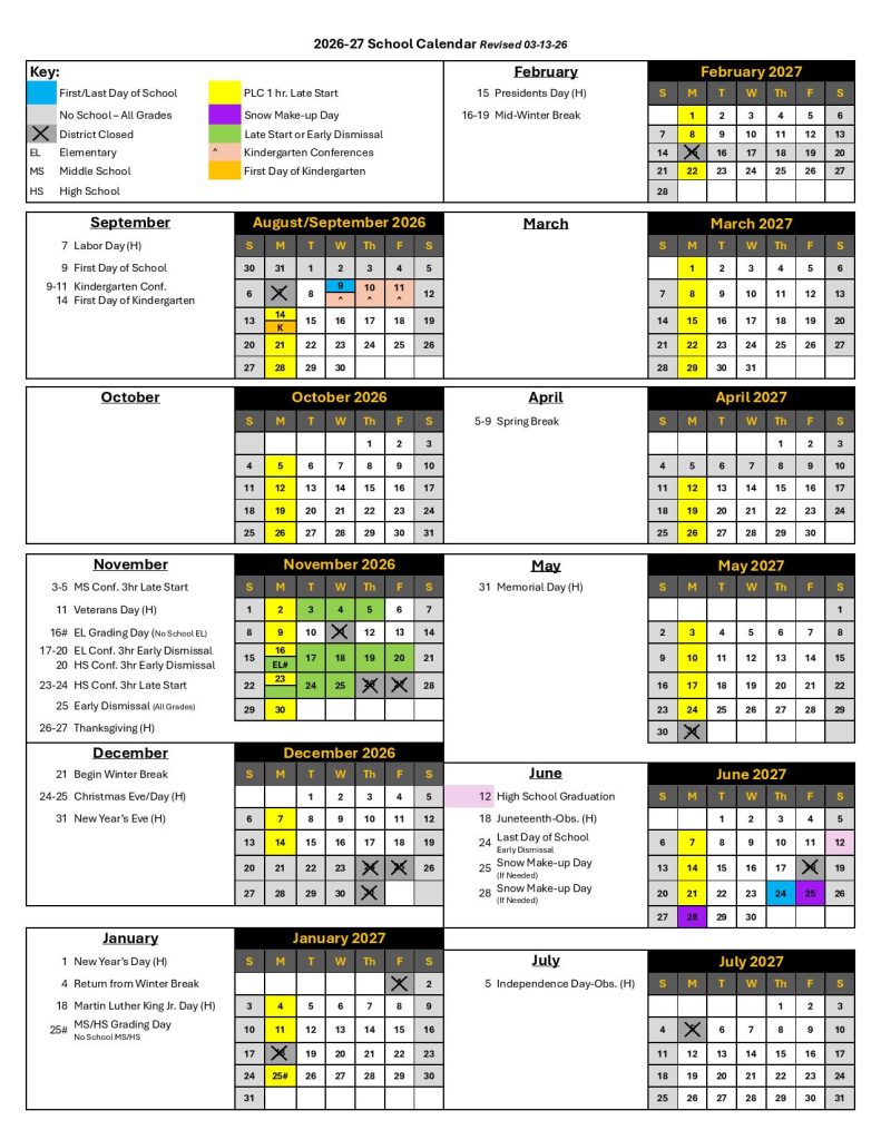 Auburn School District Calendar 2026-2027