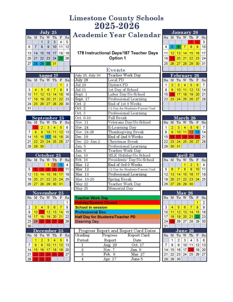 Limestone County School Calendar 2025