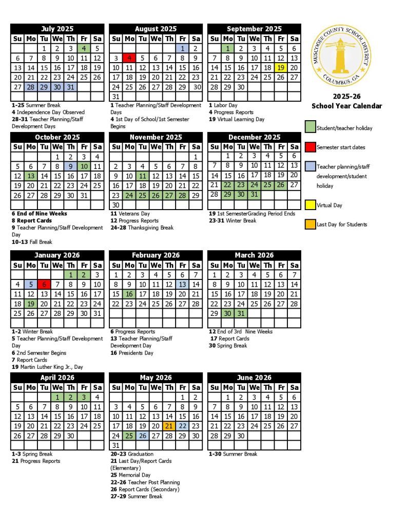 Muscogee County School Calendar 2025