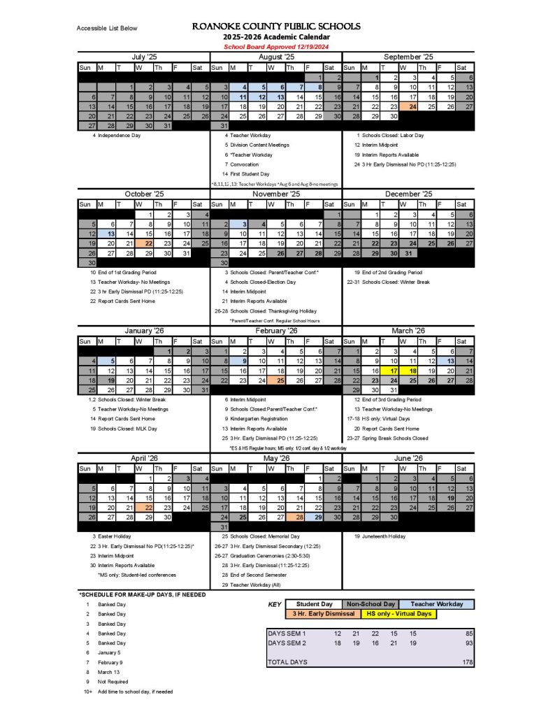Roanoke County Schools Calendar 2025