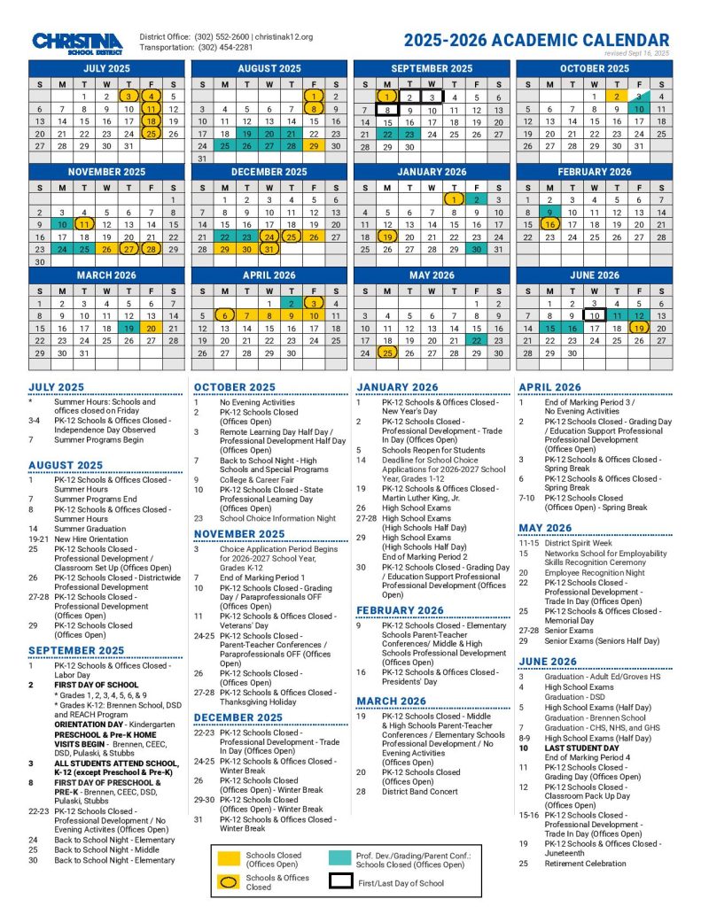 Christina School District Calendar 2026