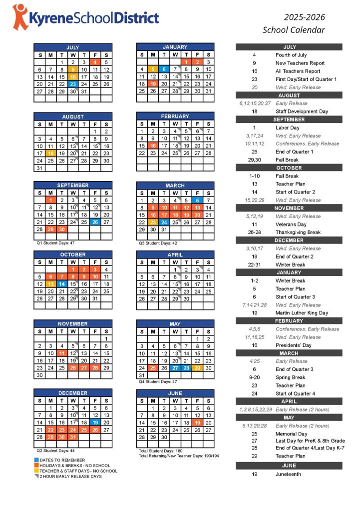Kyrene School District Calendar 2025