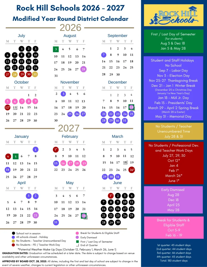 Rock Hill School District Calendar 2026-2027