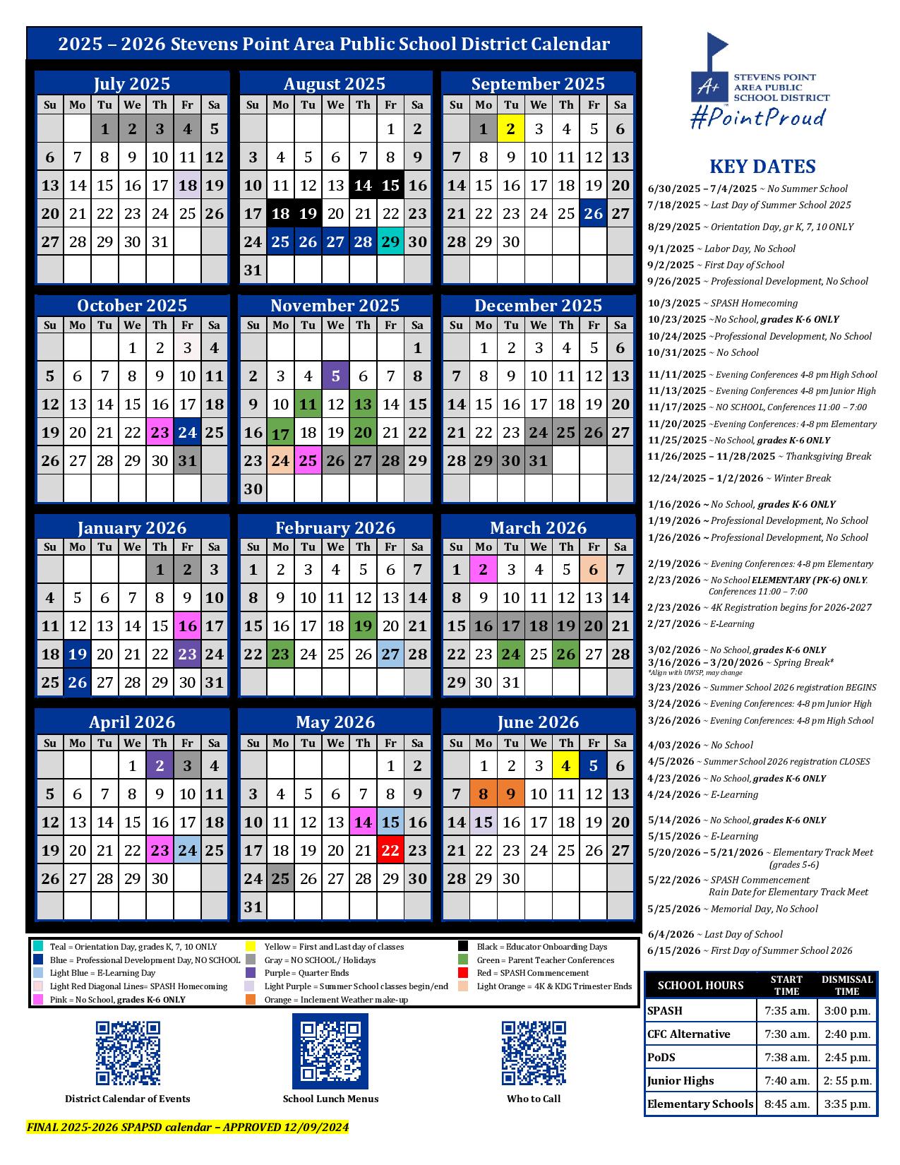 Stevens Point School District Calendar 20252026