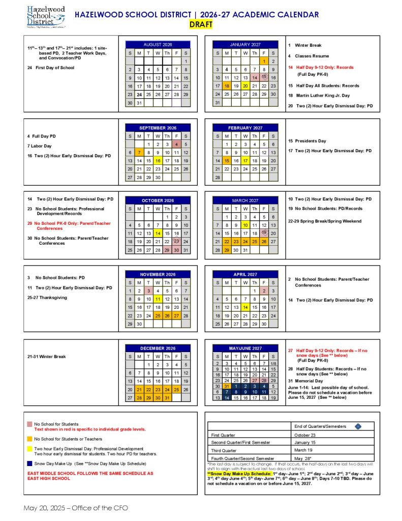 Hazelwood School District Calendar 2026